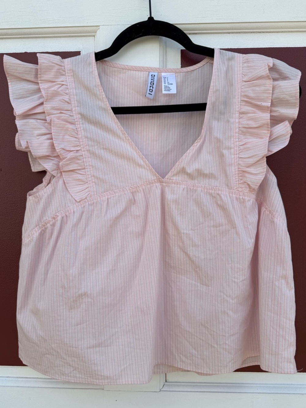 Divided Pink Ruffle Sleeve V-Neck 100% Cotton Shell Blouse